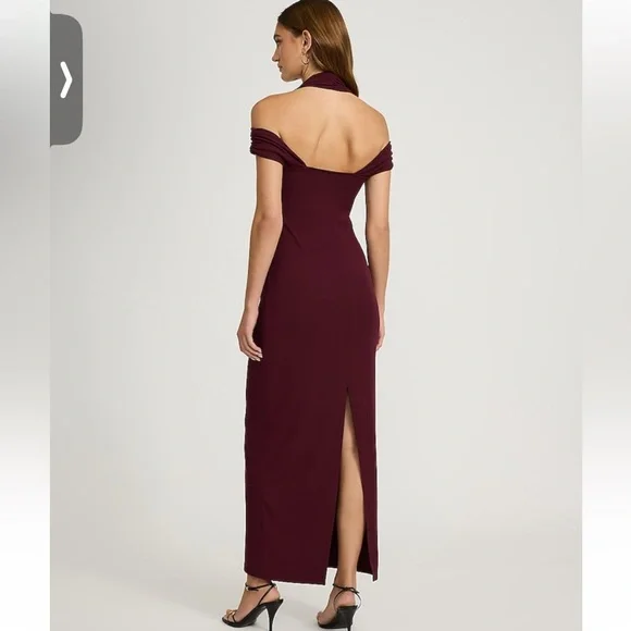 Express Burgundy Off-Shoulder Halter Dress - Picture 2 of 3